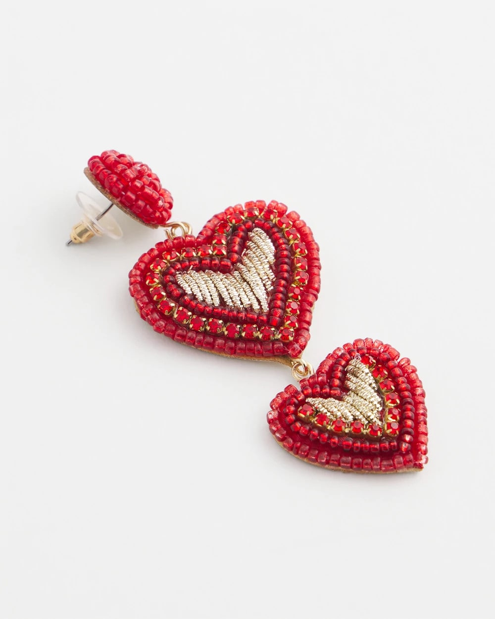 Chico's - Red Beaded Heart Drop Earrings