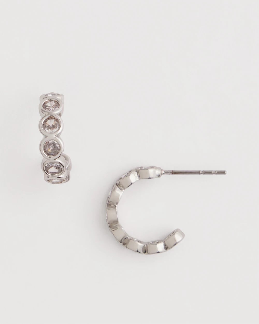 Chico's - Silvertone Crystal Mini Hoop Earrings