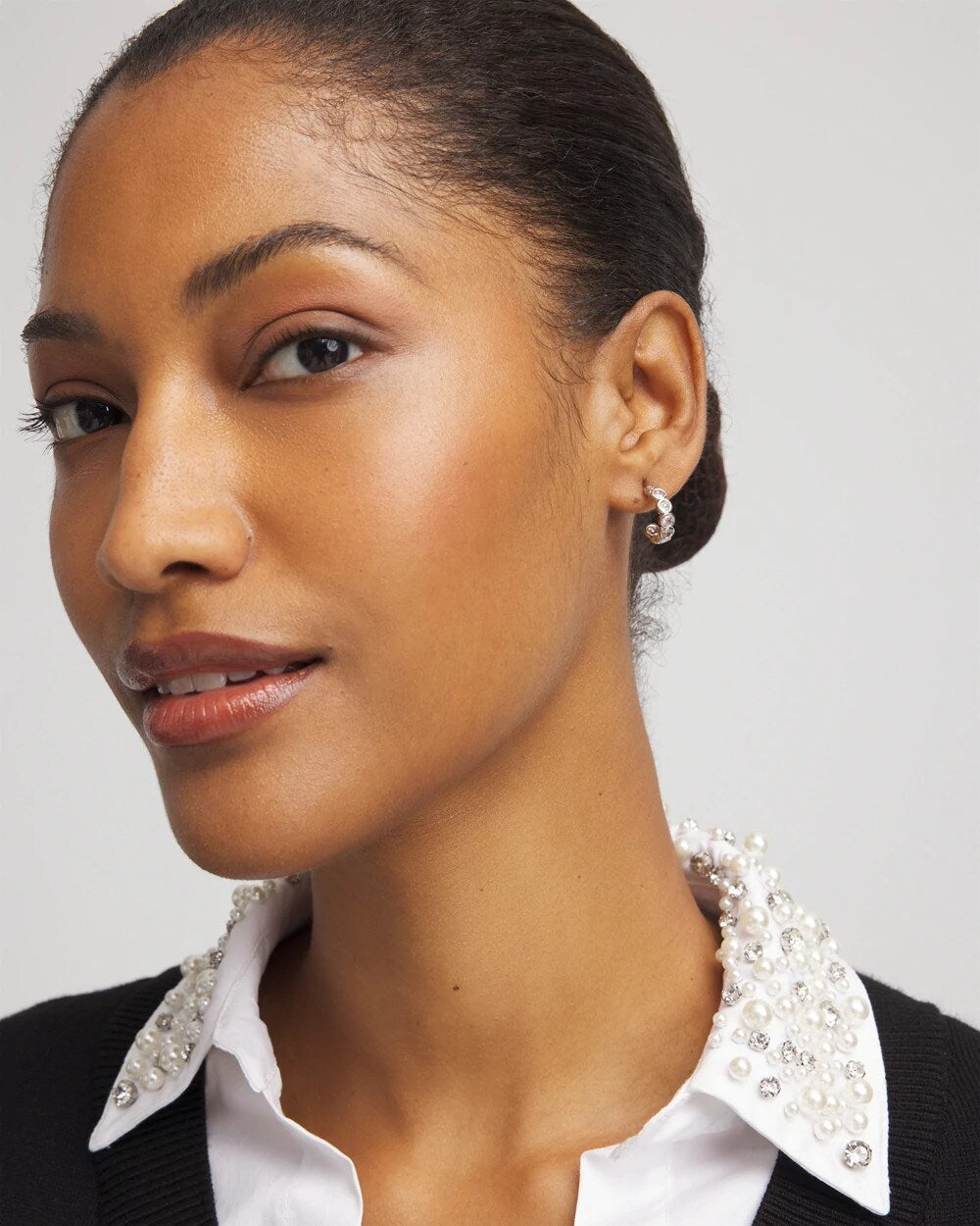 Chico's - Silvertone Crystal Mini Hoop Earrings