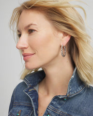 Chico's - Silvertone Beaded Hoop Earrings