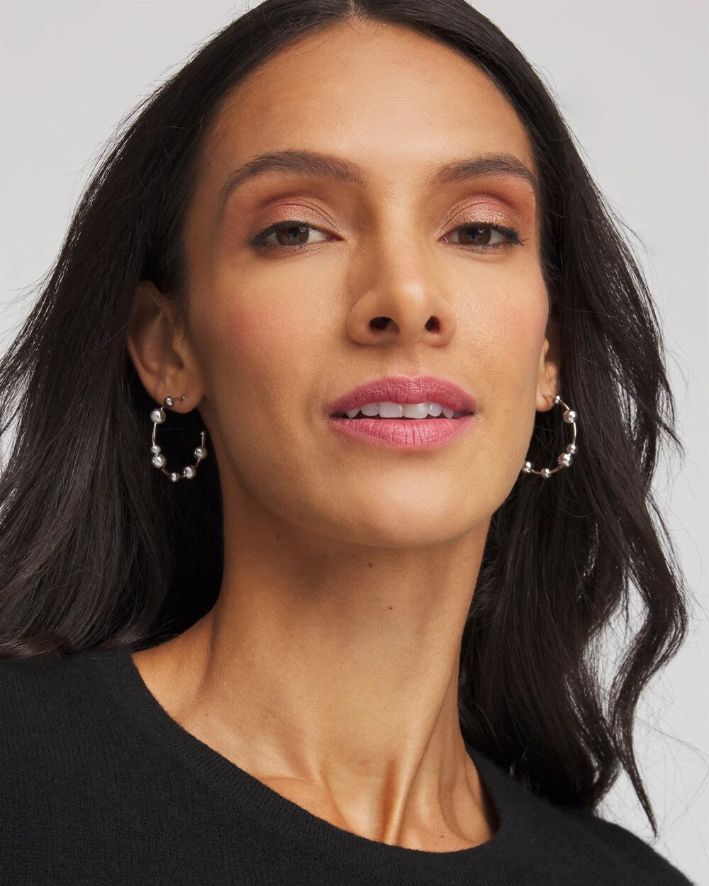 Chico's - Silvertone Beaded Hoop Earrings