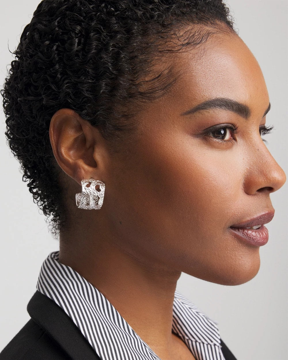 Chico's - No Droop® Cutout Silvertone Hoop Earrings