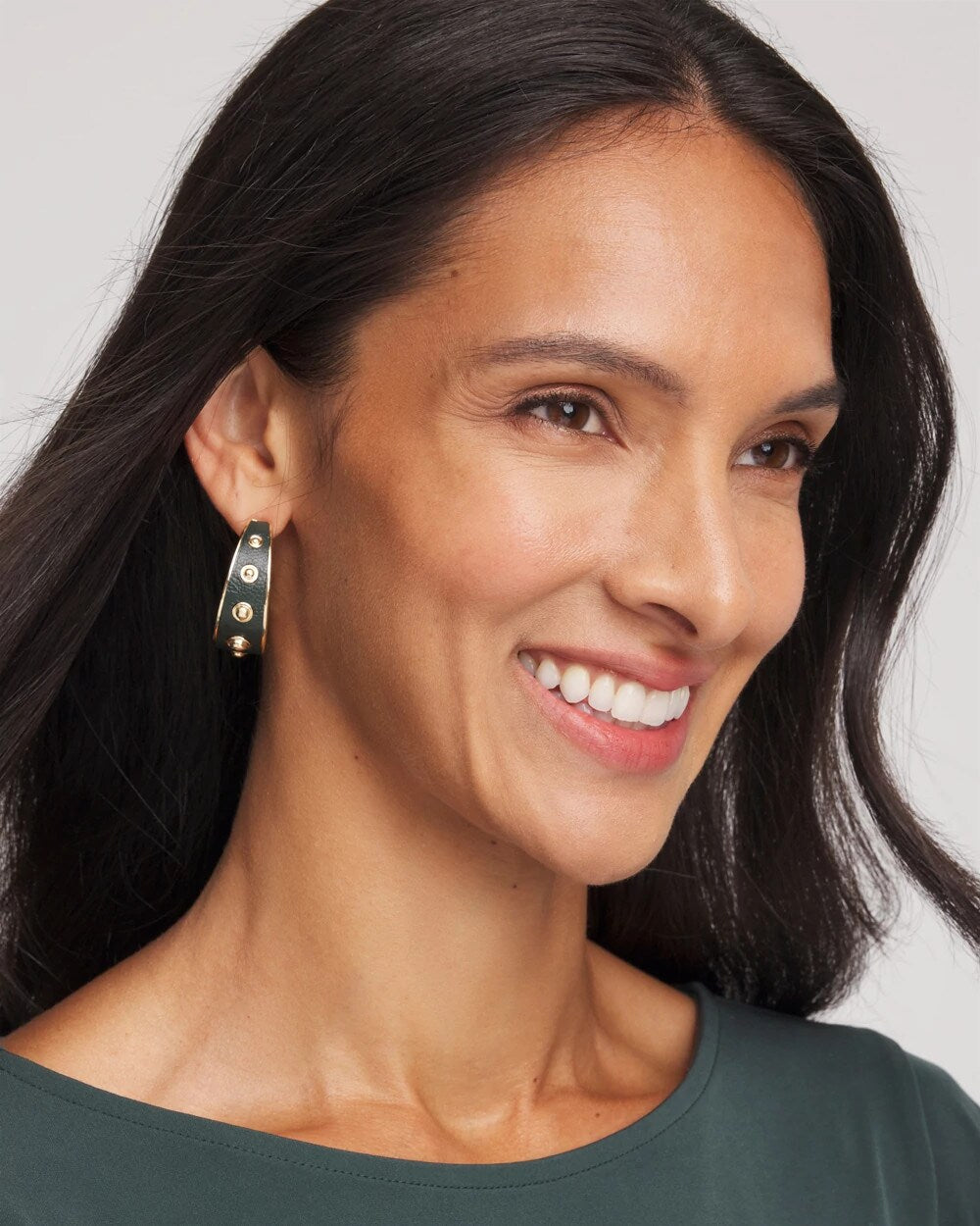 Chico's - No Droop® Green & Gold Hoop Earrings