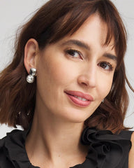 Chico's - No Droop™ Silver Tone Crystal Clip-On Earrings