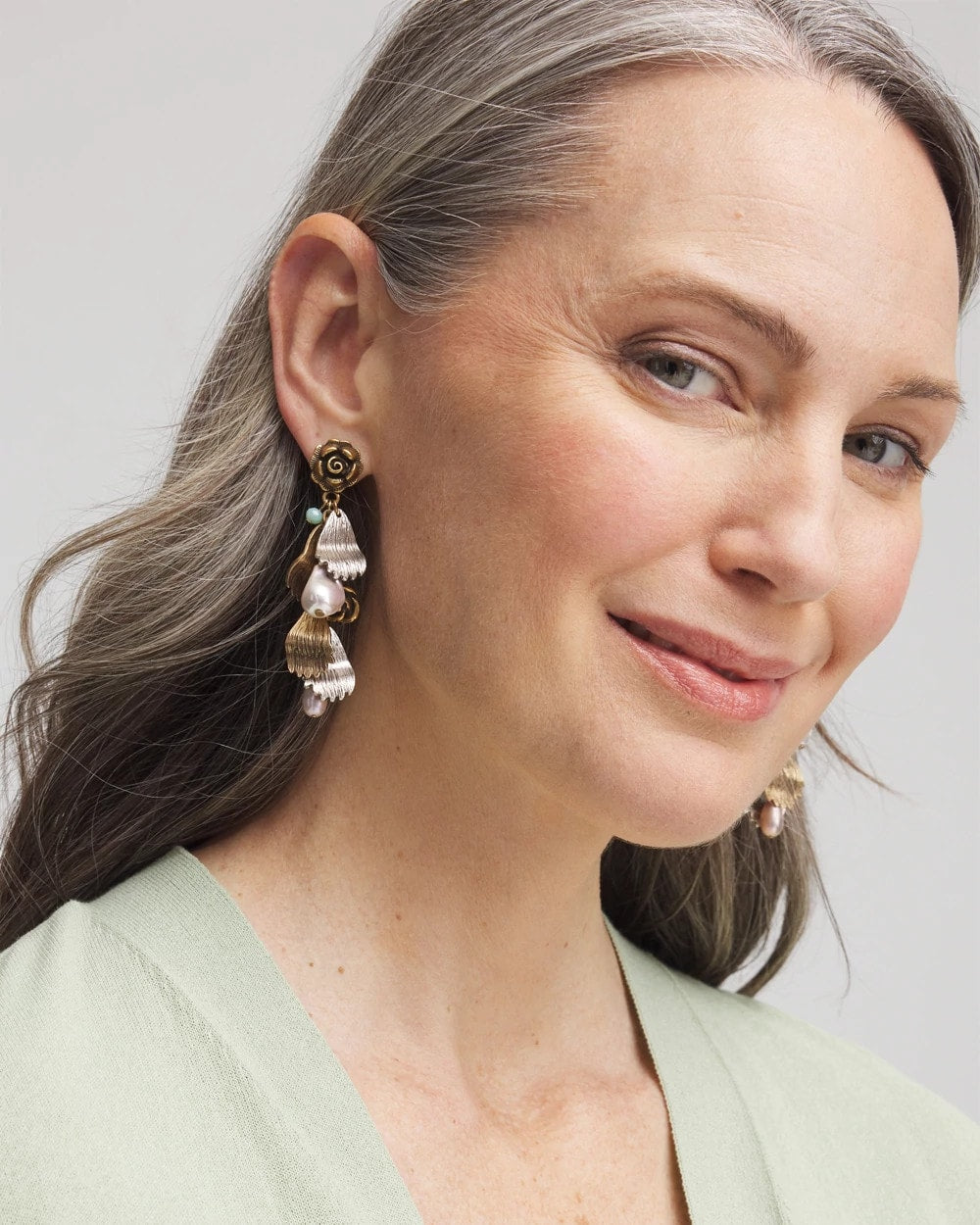 Chico's - Floral Pearl Charm Earrings