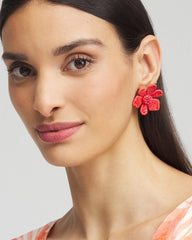 Chico's - No Droop™ Coral Floral Stud Earrings