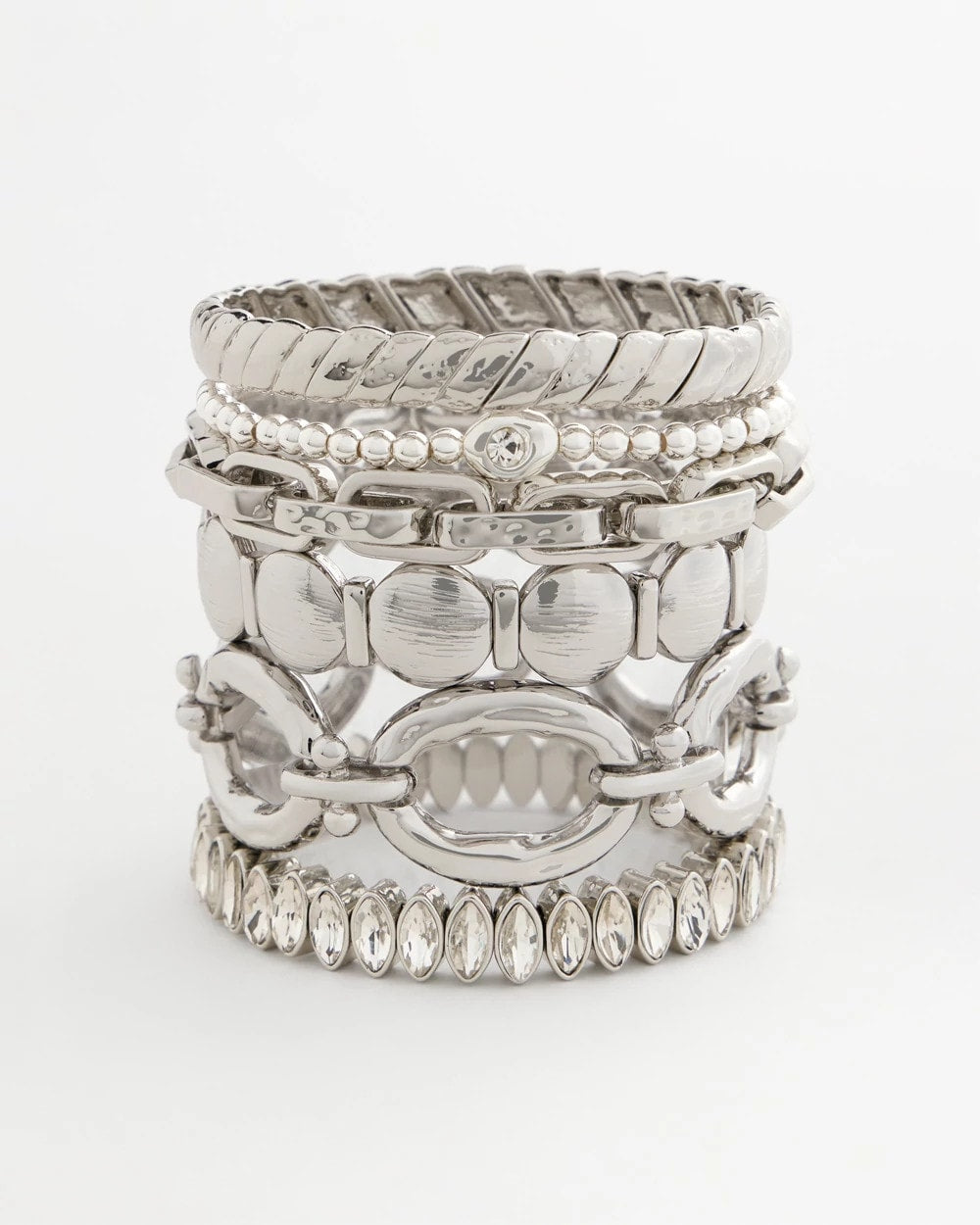 Chico's - Silver Textured Circle Stretch Bracelet