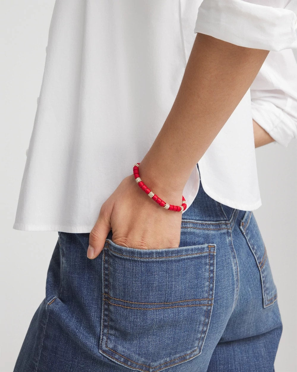 Chico's - Red Barrel Bead Stretch Bracelet