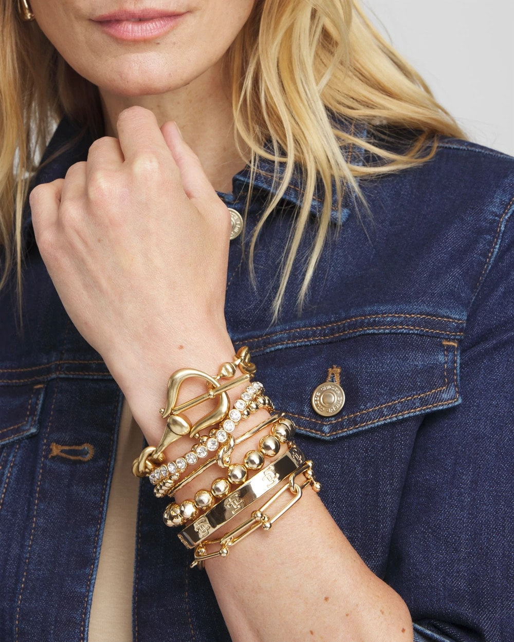 Chico's - Small Beaded Gold Tone Stretch Bracelet