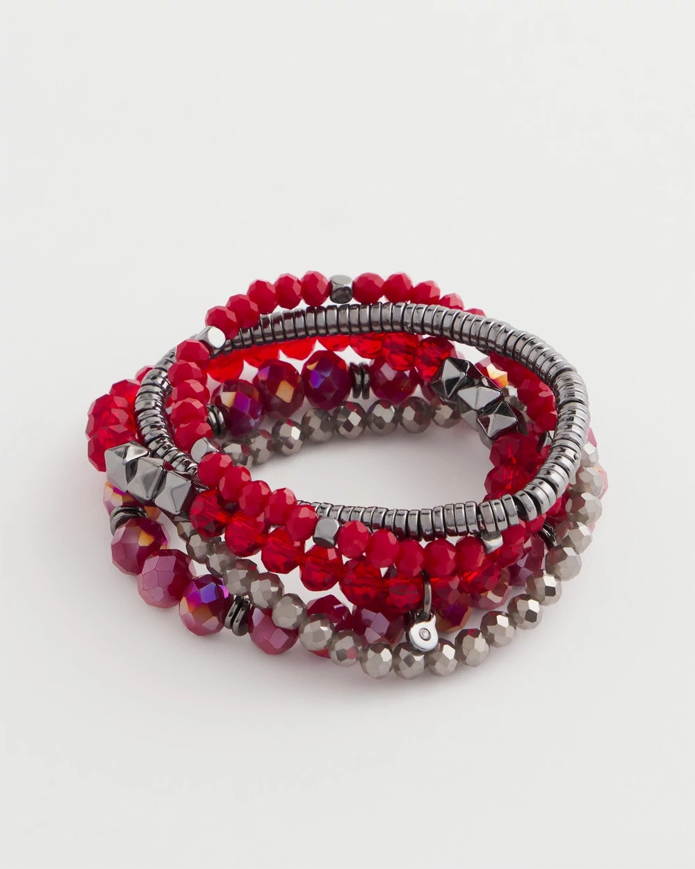 Chico's - Red Stretch Set of Five Beaded Bracelets