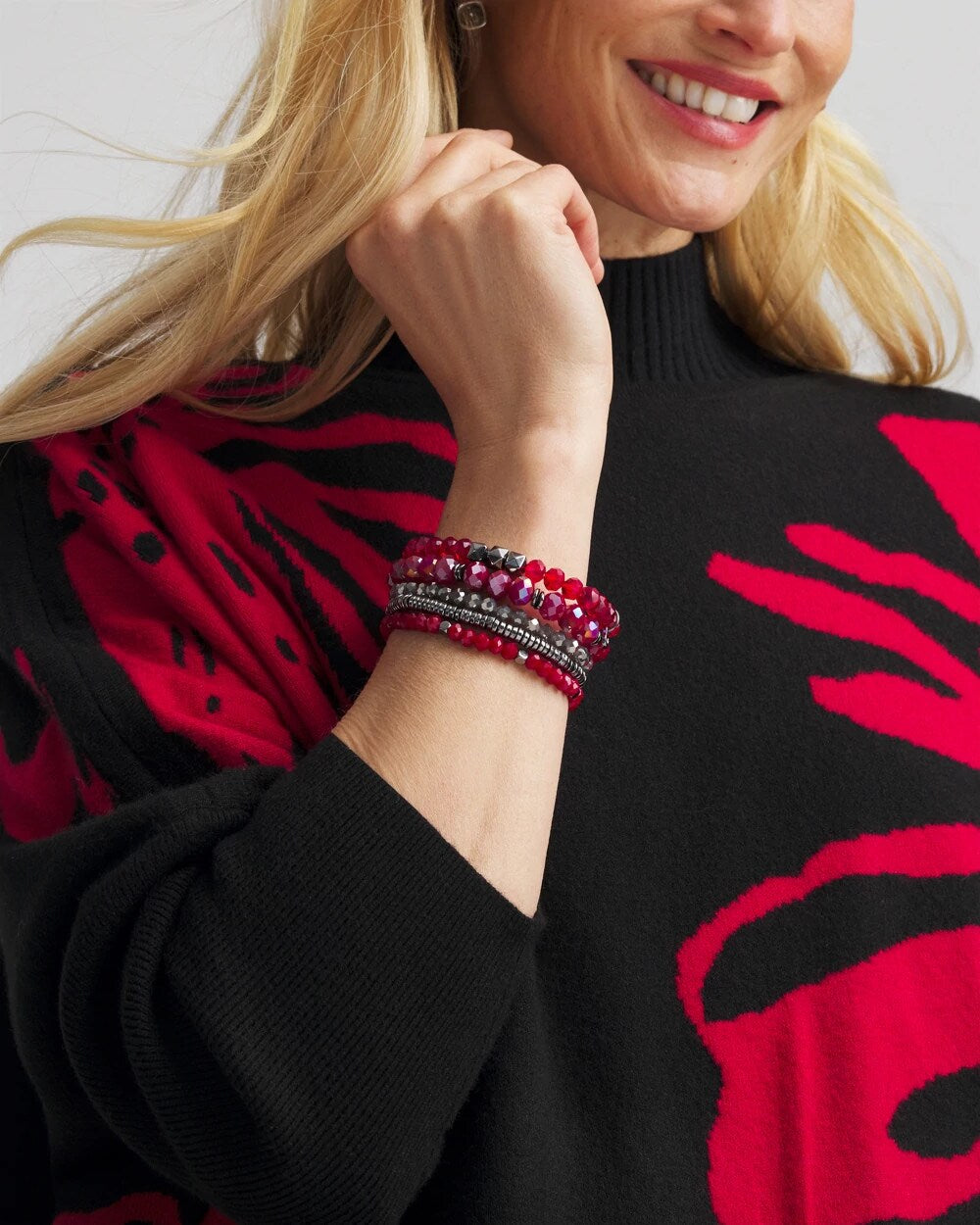 Chico's - Red Stretch Set of Five Beaded Bracelets