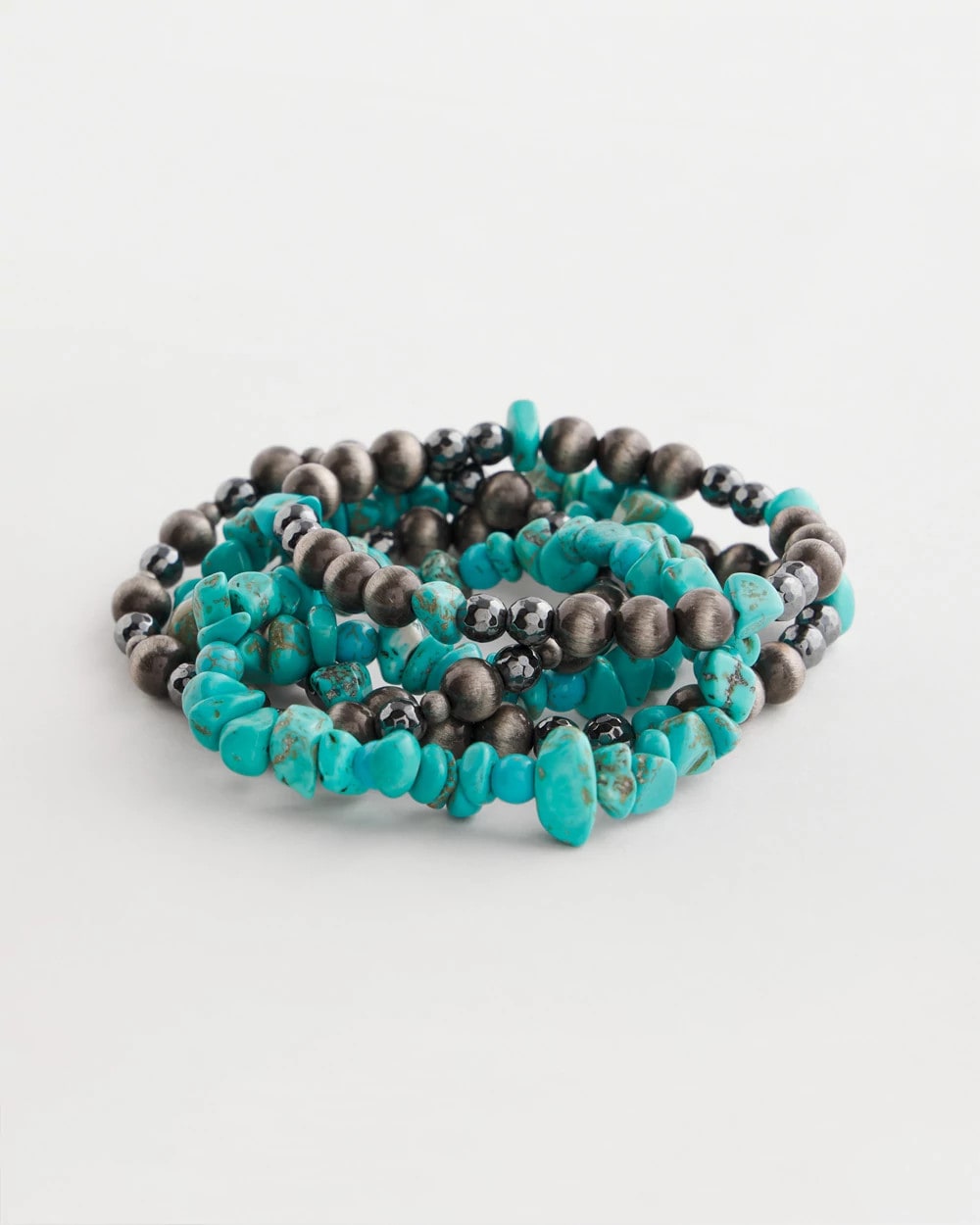 Chico's - Turquoise Stone Stretch Set of Five Beaded Bracelets