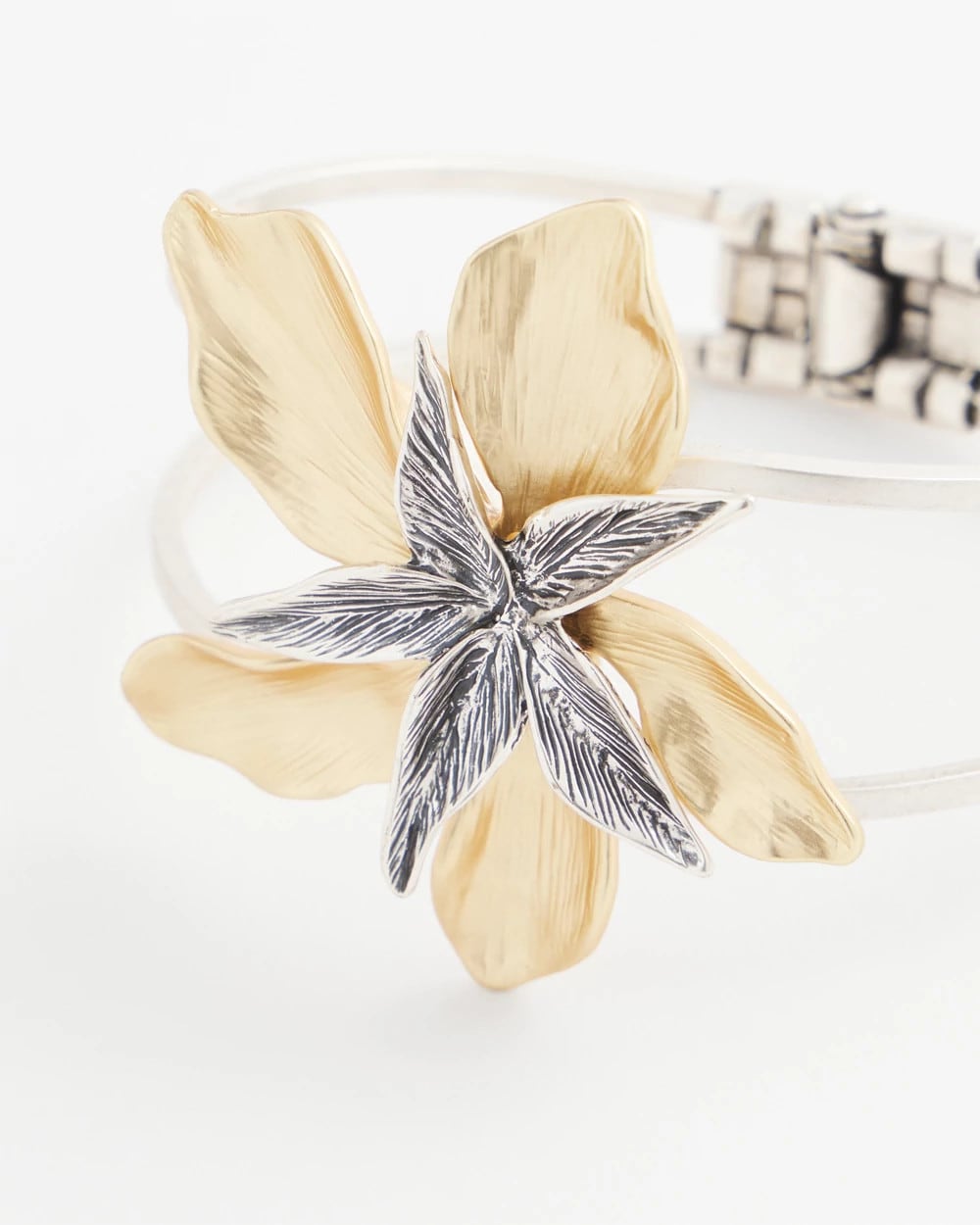 Chico's - Mixed-Metal Floral Cuff Bangle Bracelet