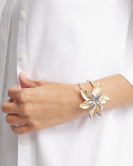 Chico's - Mixed-Metal Floral Cuff Bangle Bracelet