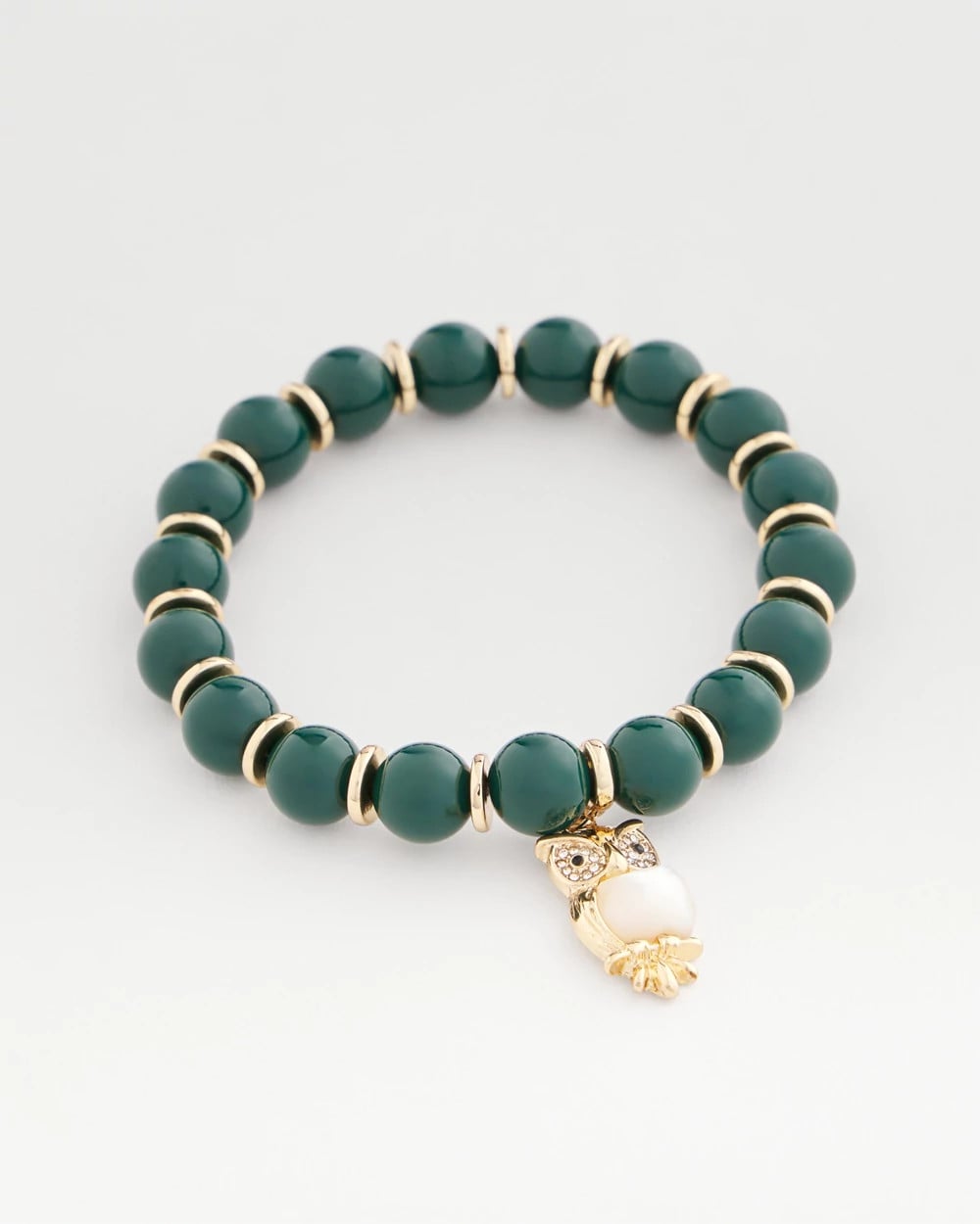 Chico's - Green & Gold Beaded Charm Bracelet
