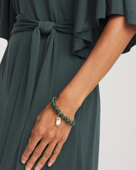 Chico's - Green & Gold Beaded Charm Bracelet