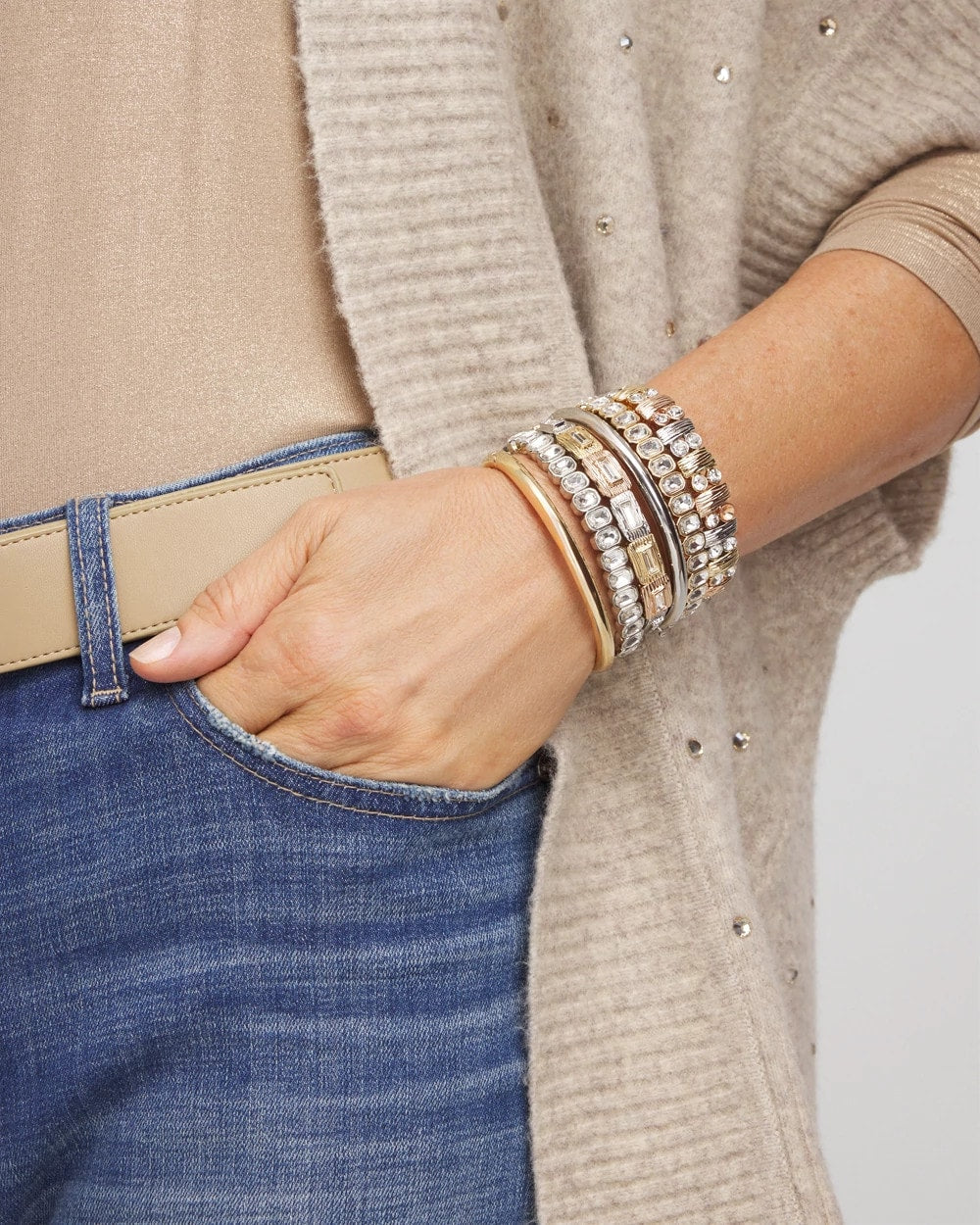 Chico's - Silver Bezel Set Stretch Tennis Bracelet