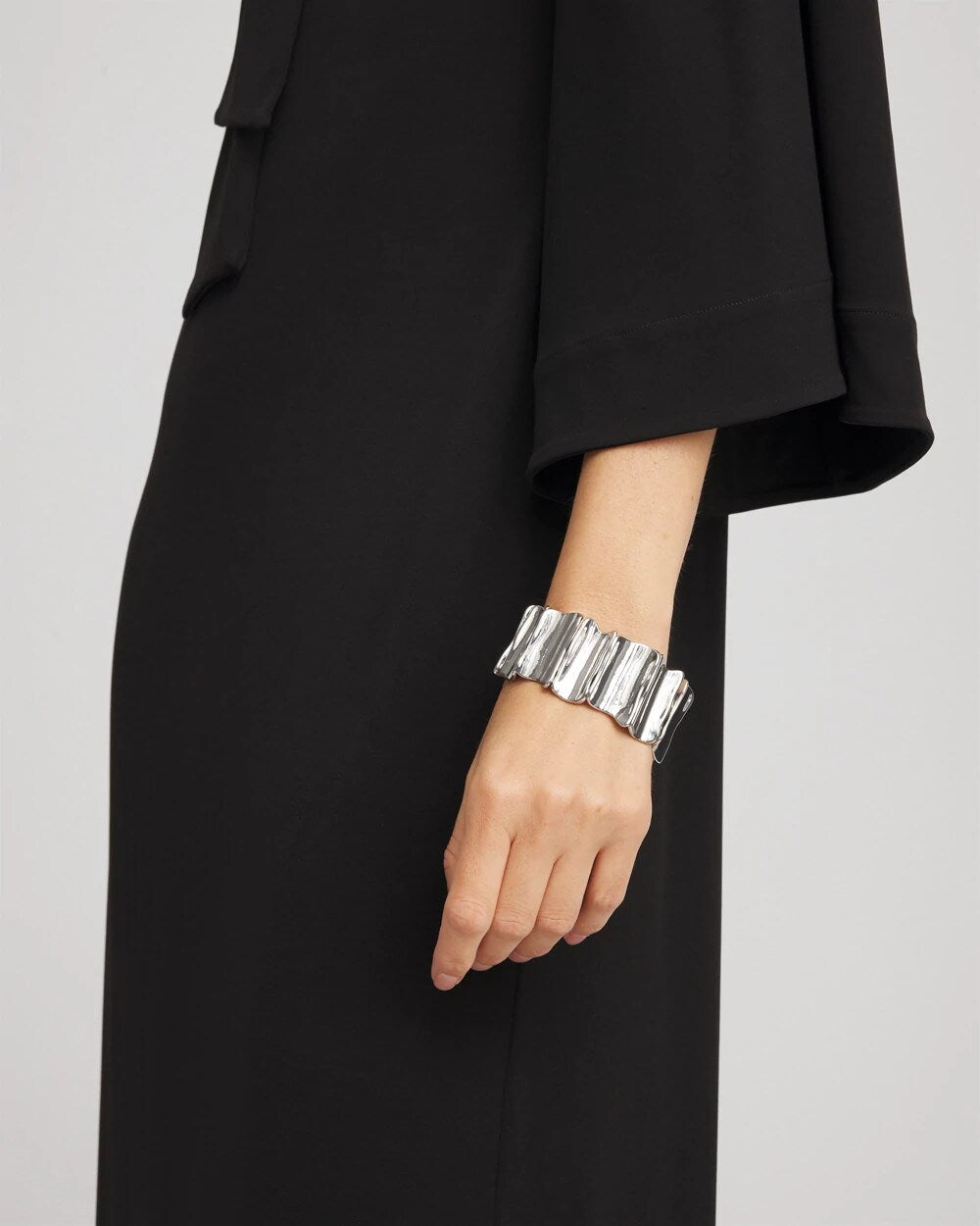 Chico's - Silvertone Wave Stretch Cuff Bracelet