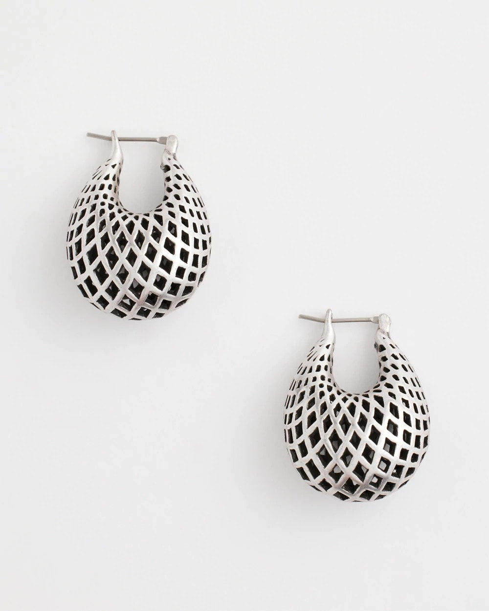Chico's - Silver Lattice Puff Hoop Earrings