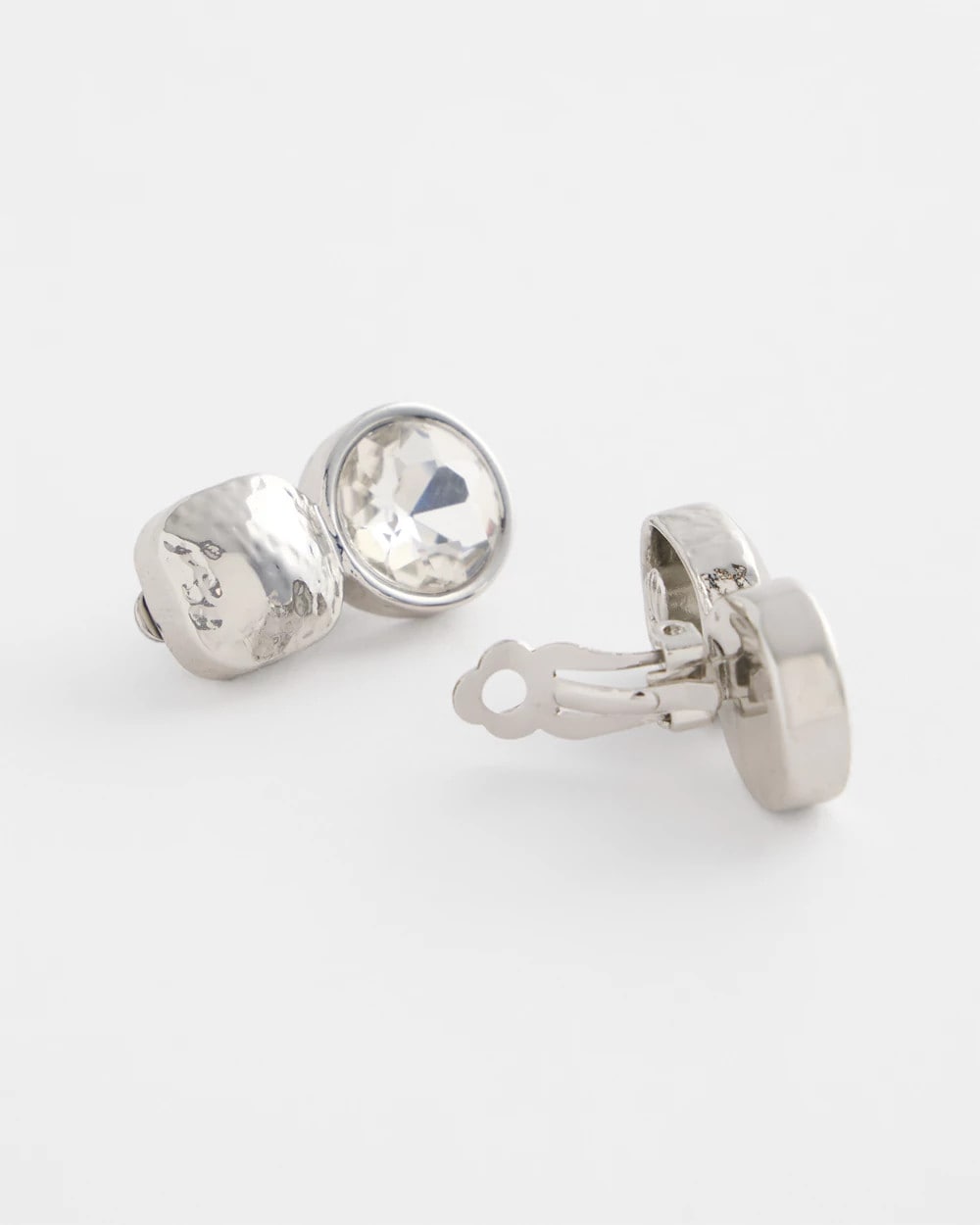 Chico's - No Droop™ Silver Tone Crystal Clip-On Earrings