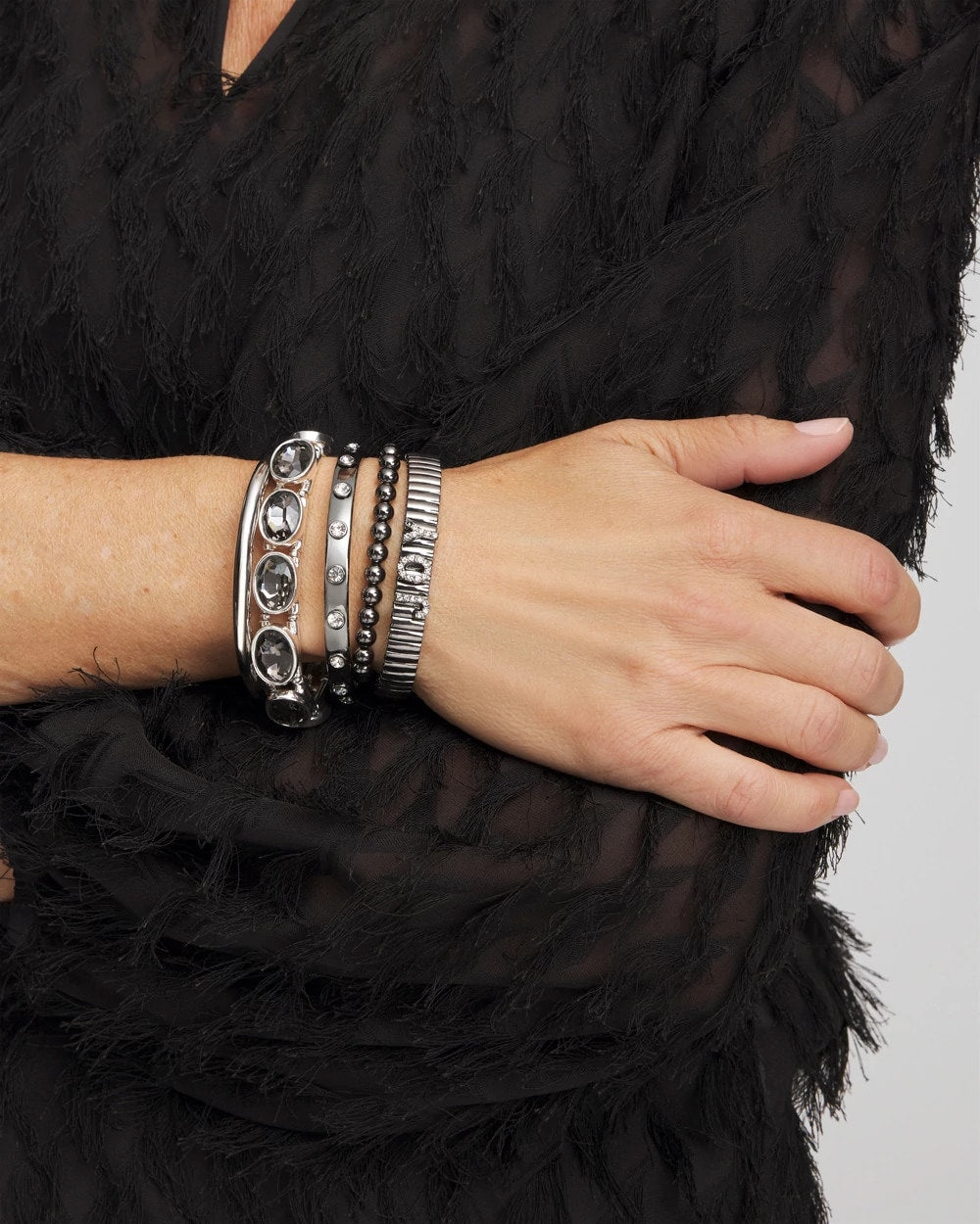 Chico's - Hematite Rhinestone Tone Bangle