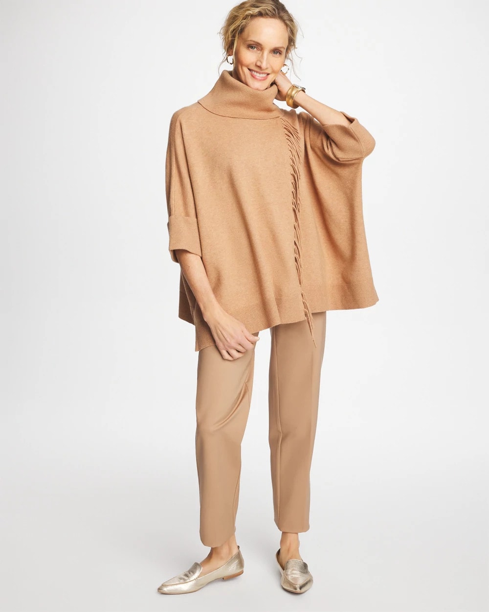 Chico's - Cowlneck Knit Fringe Poncho