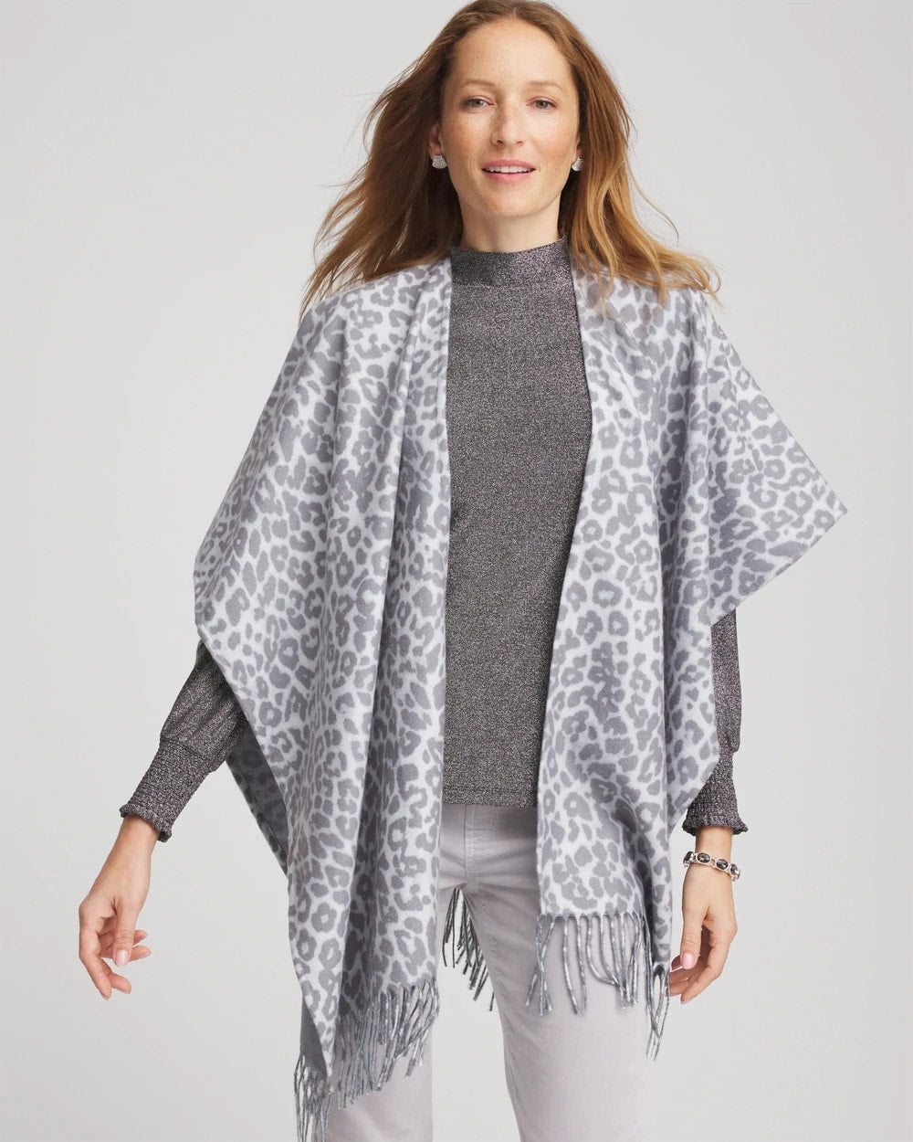 Chico's - Reversible Animal Print Fringe Ruana