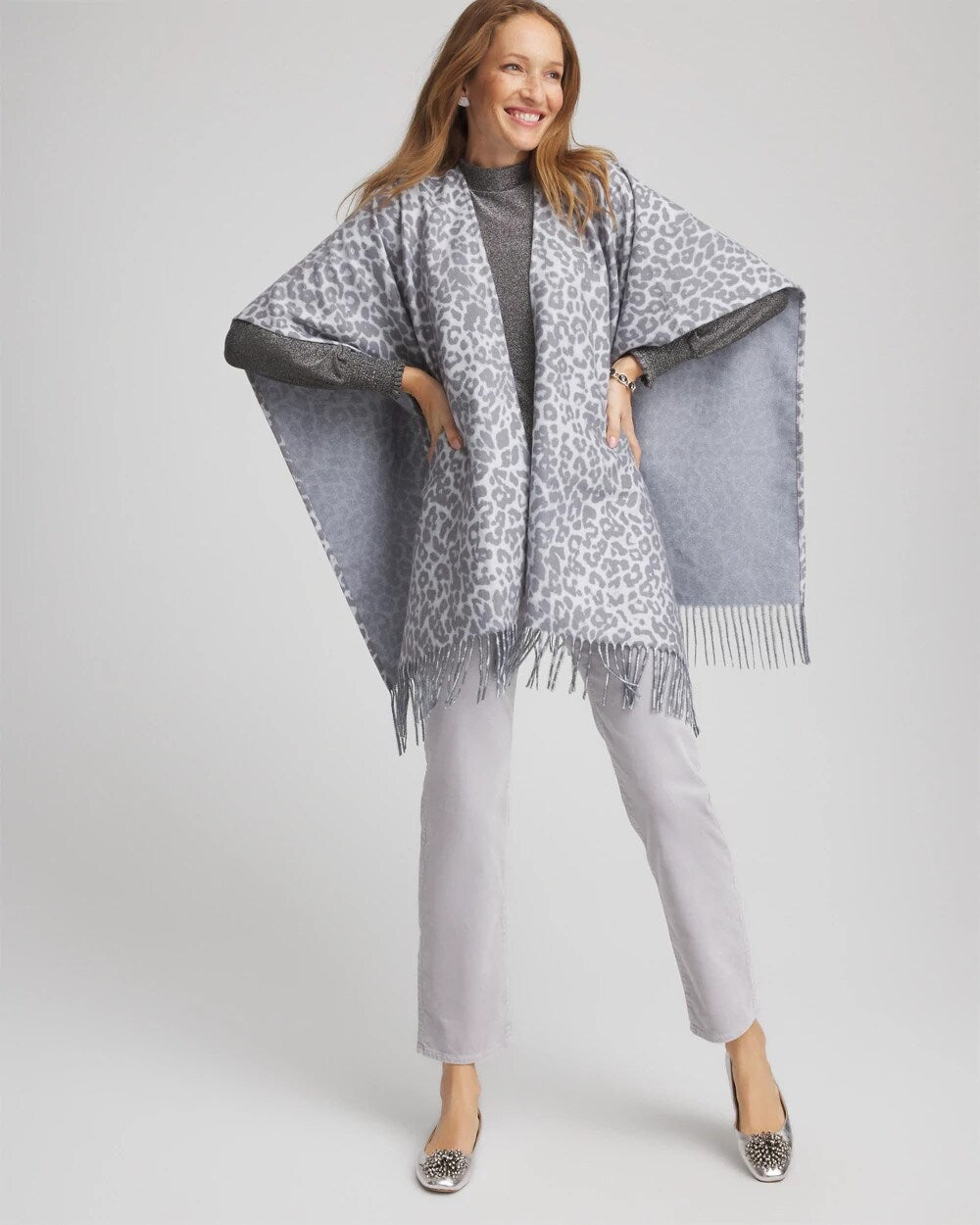 Chico's - Reversible Animal Print Fringe Ruana