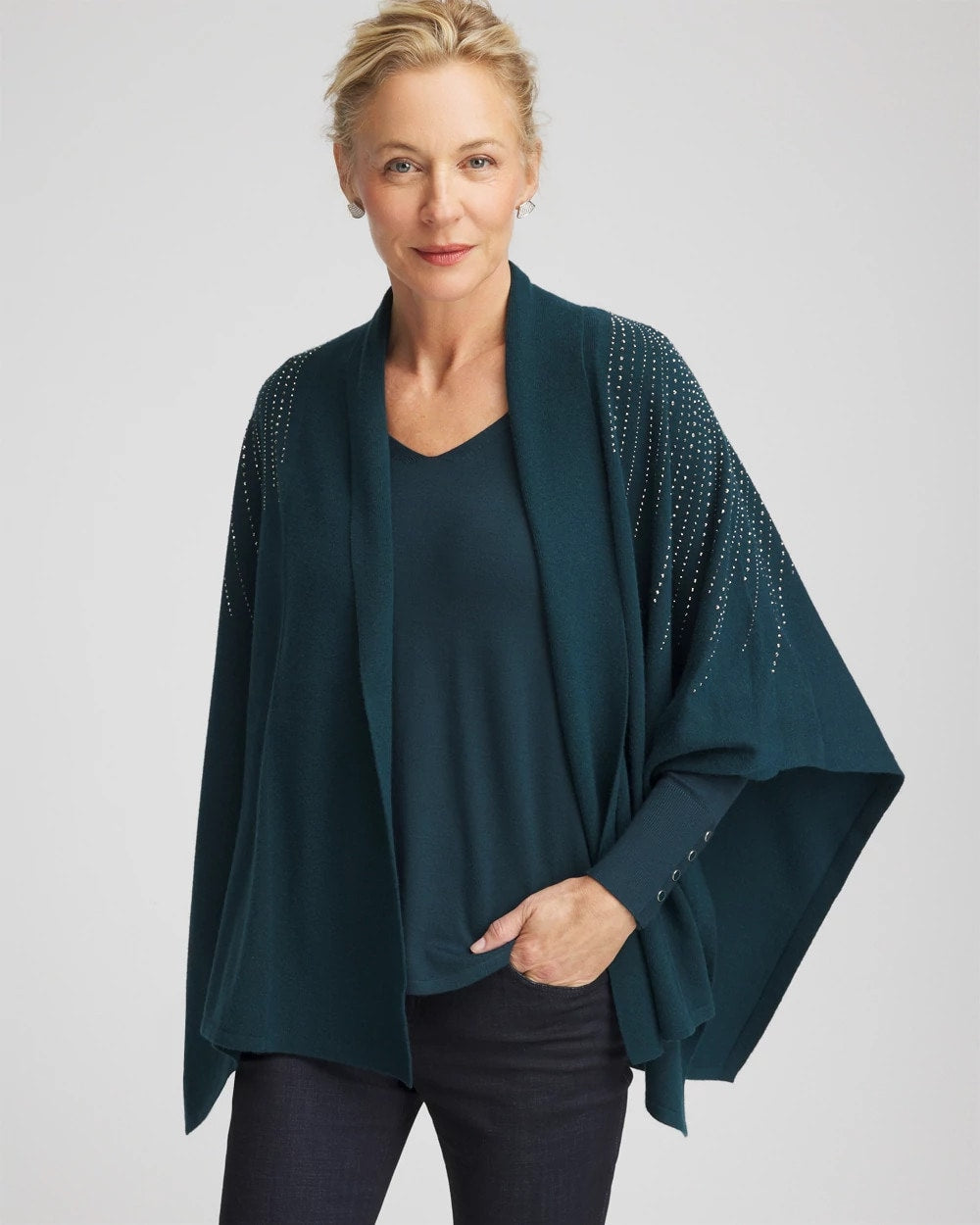 Chico's - Embellished Shawl Collar Ruana
