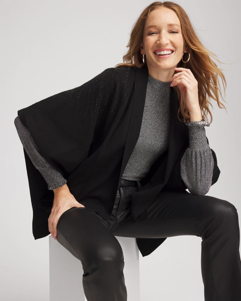Chico's - Embellished Shawl Collar Ruana