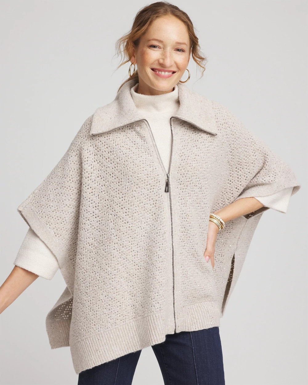 Chico's - Zip-Front Collared Ruana