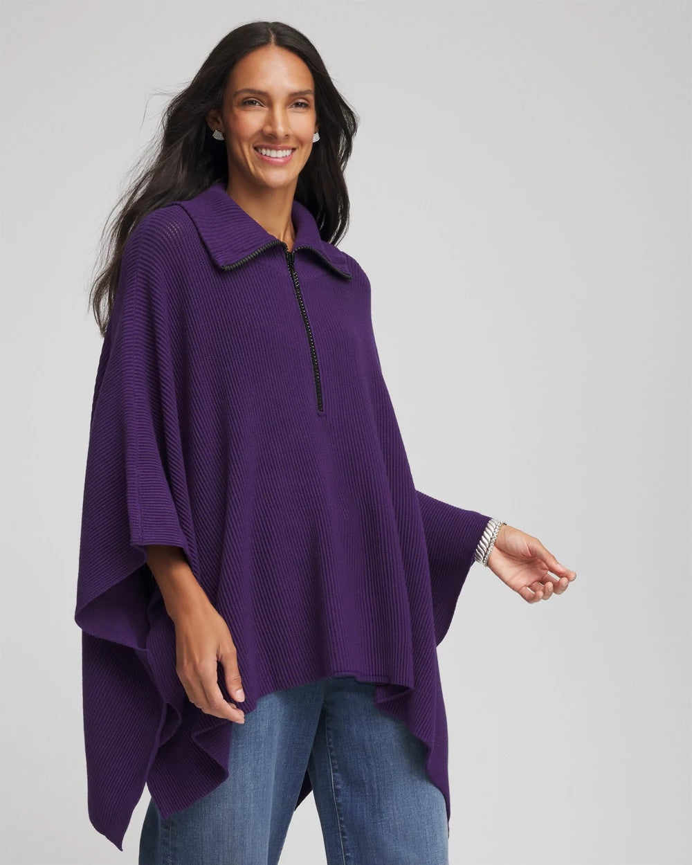 Chico's - Rhinestone Zip-Collar Sweater Poncho