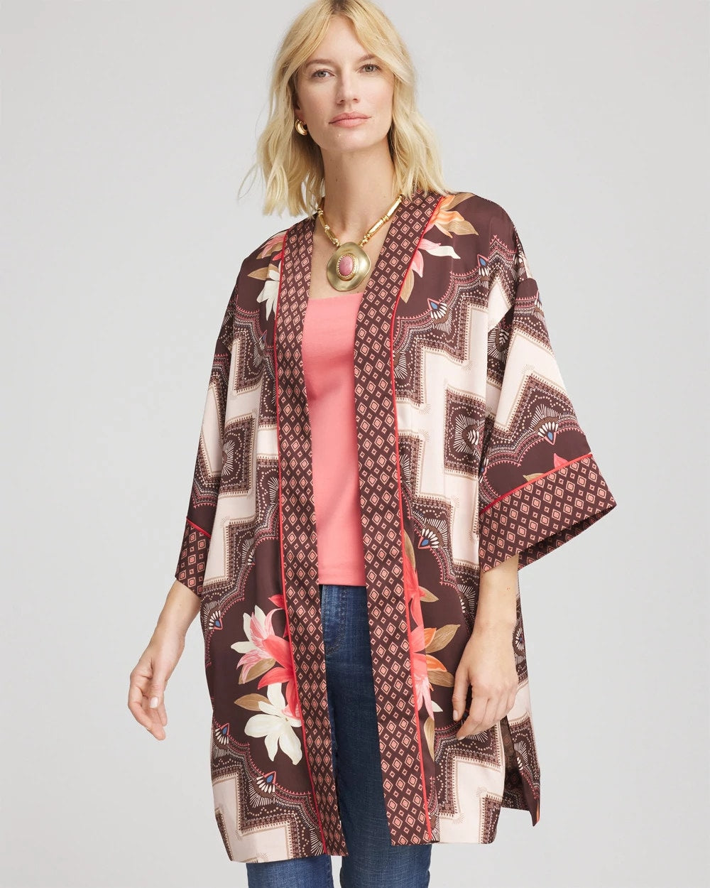 Chico's - Long Mixed-Print Kimono