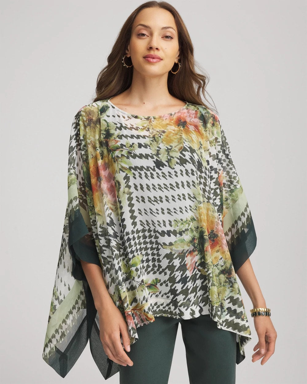 Chico's - Printed Crinkle-Chiffon Pullover Poncho