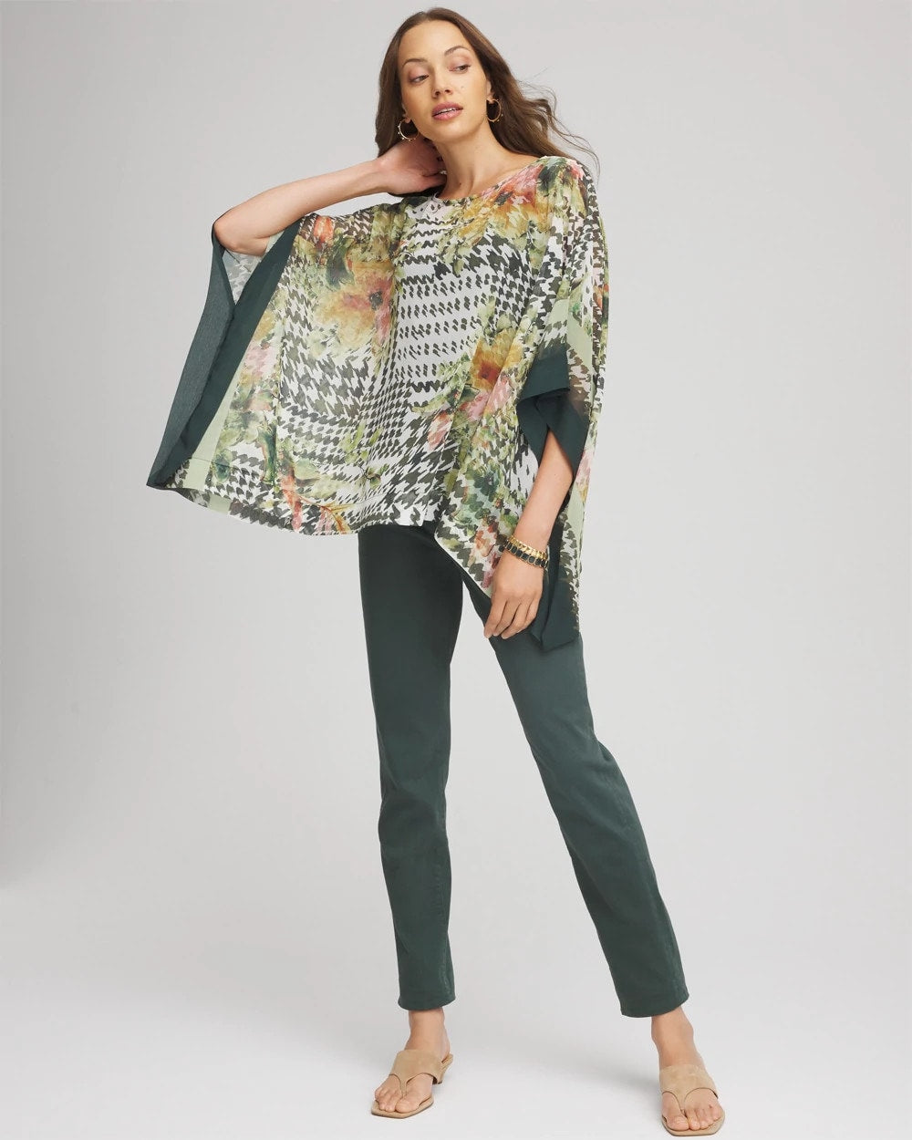 Chico's - Printed Crinkle-Chiffon Pullover Poncho