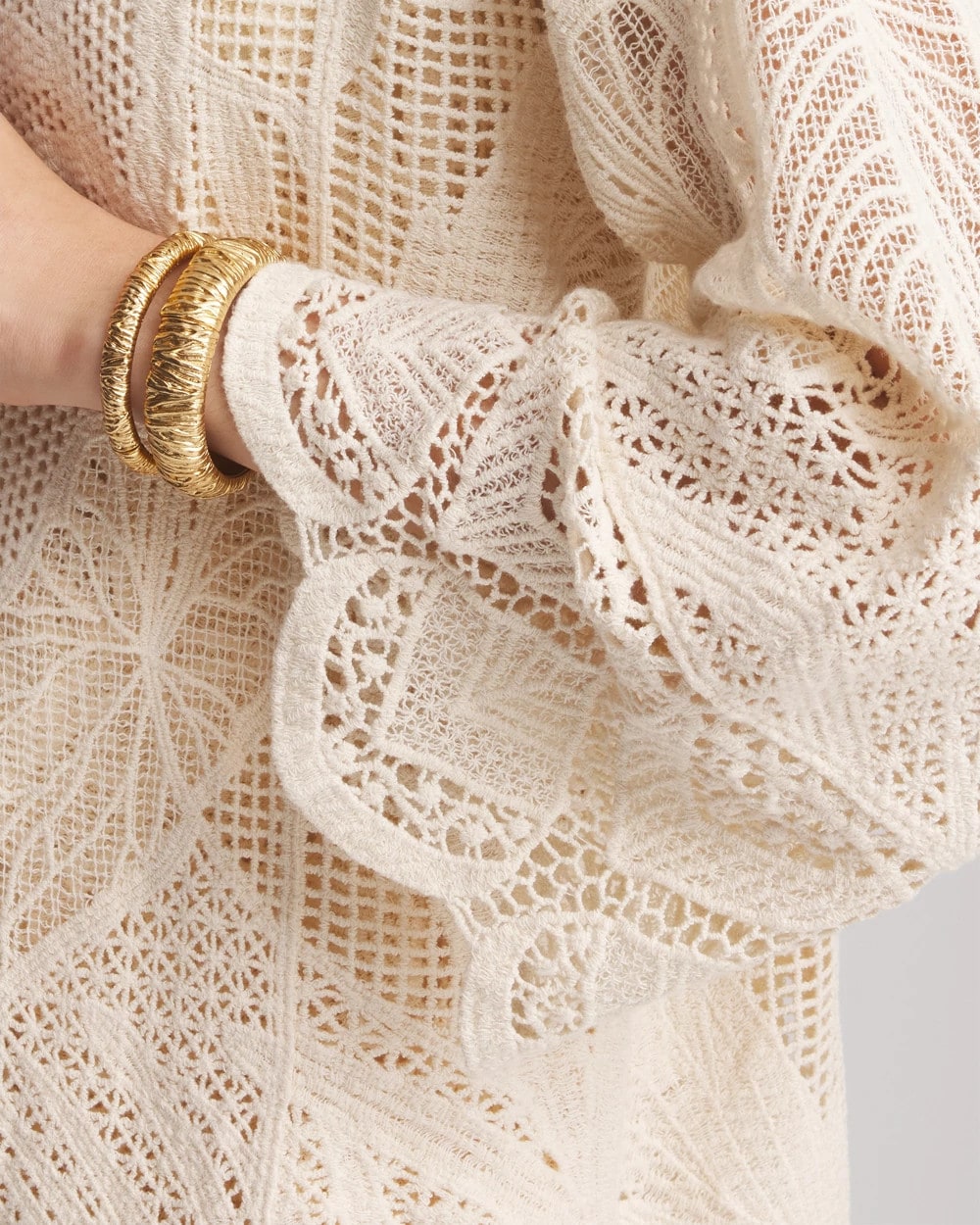 Chico's - Cutwork Crochet-Lace Long Kimono