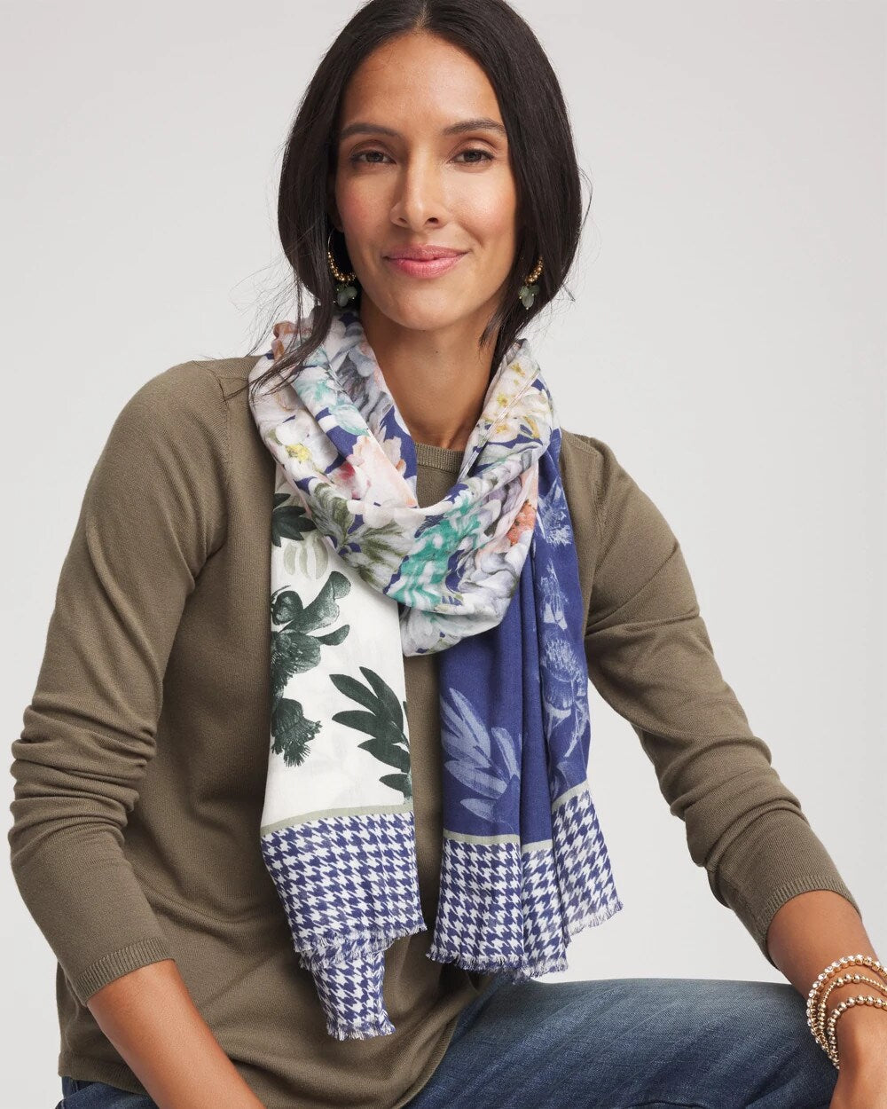 Chico's - Colorblock Floral-Print Oblong Scarf