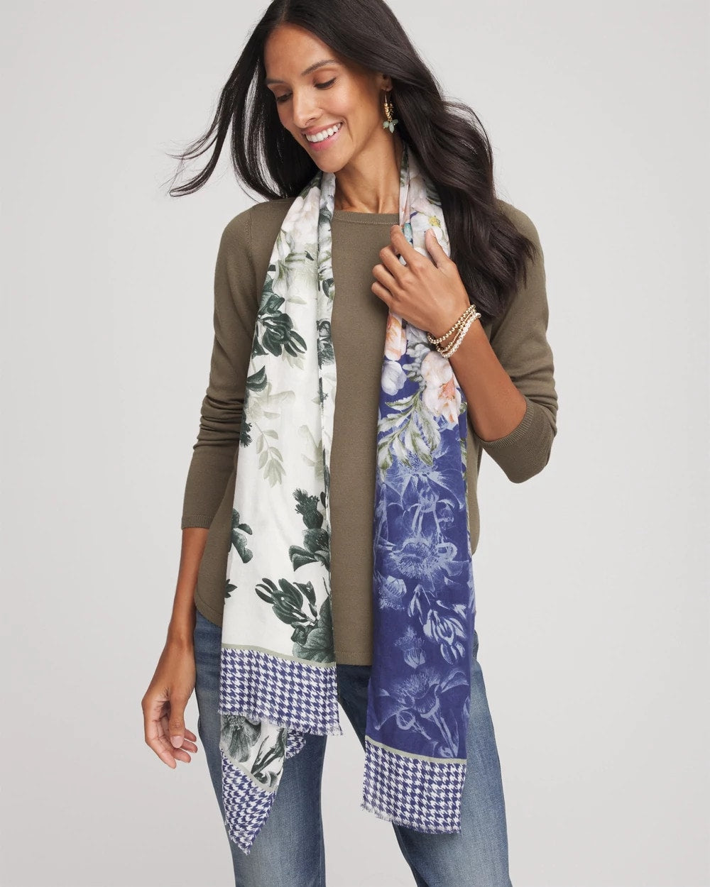 Chico's - Colorblock Floral-Print Oblong Scarf