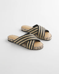 Chico's - Striped Raffia Cross-Strap Slide Sandal
