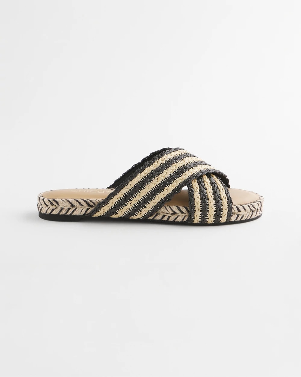 Chico's - Striped Raffia Cross-Strap Slide Sandal