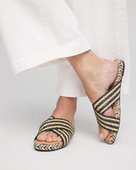 Chico's - Striped Raffia Cross-Strap Slide Sandal