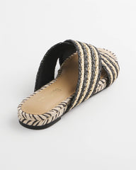 Chico's - Striped Raffia Cross-Strap Slide Sandal
