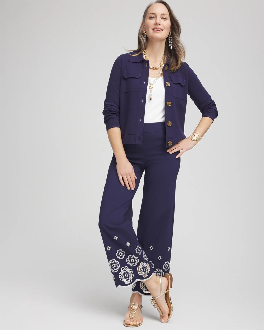 Chico's - Petite Brigitte™ 180 Embroidered Wide-Leg Cropped Pants