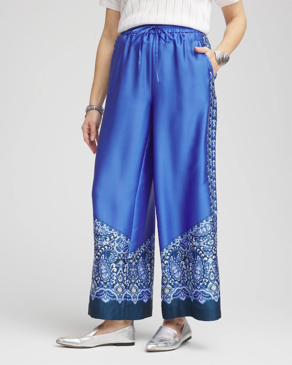 Chico's - Petite Pull-on Paisley Drawstring Cropped Pants