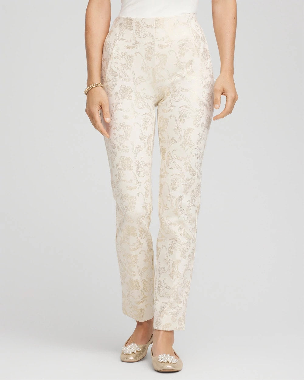 Chico's - Petite Juliet Golden Foiled Slim Ankle Pants