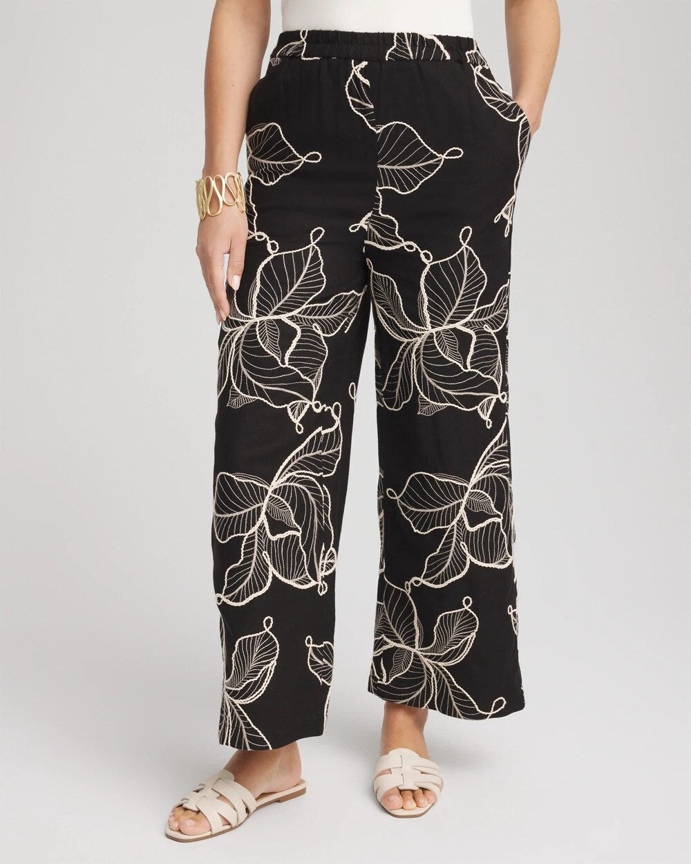 Chico's - Petite Embroidered Wide-Leg Cropped Pants