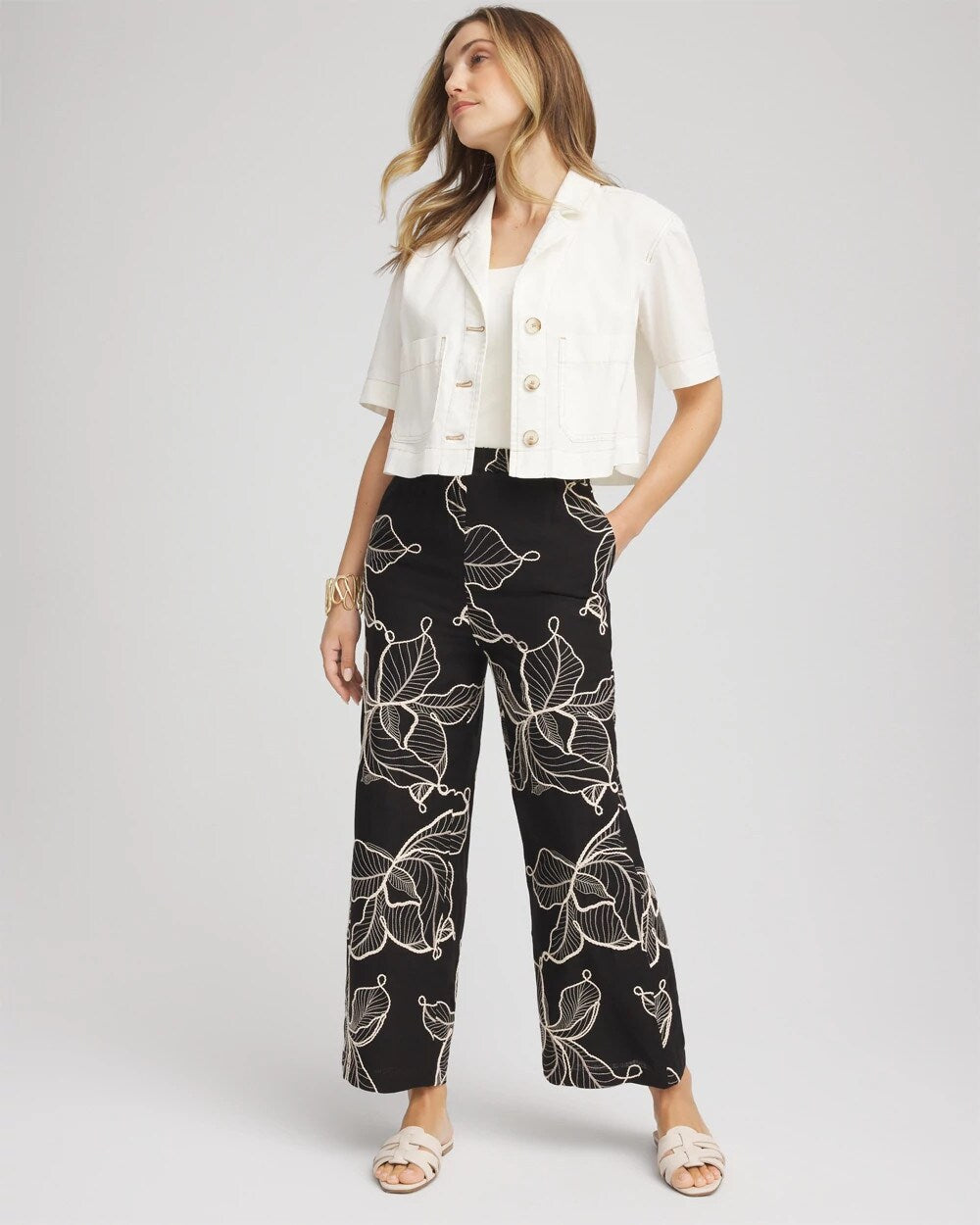Chico's - Petite Embroidered Wide-Leg Cropped Pants