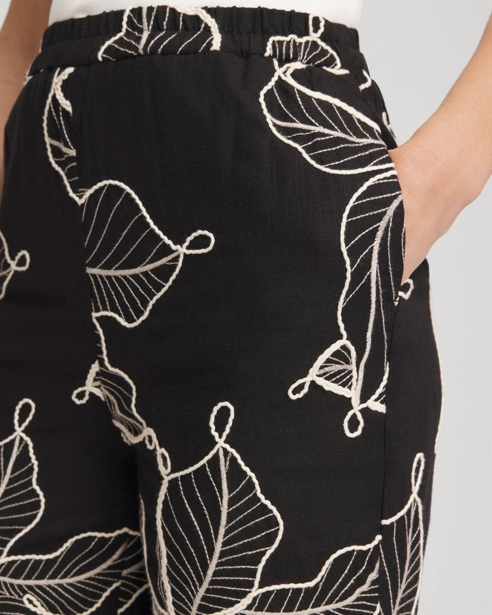 Chico's - Petite Embroidered Wide-Leg Cropped Pants