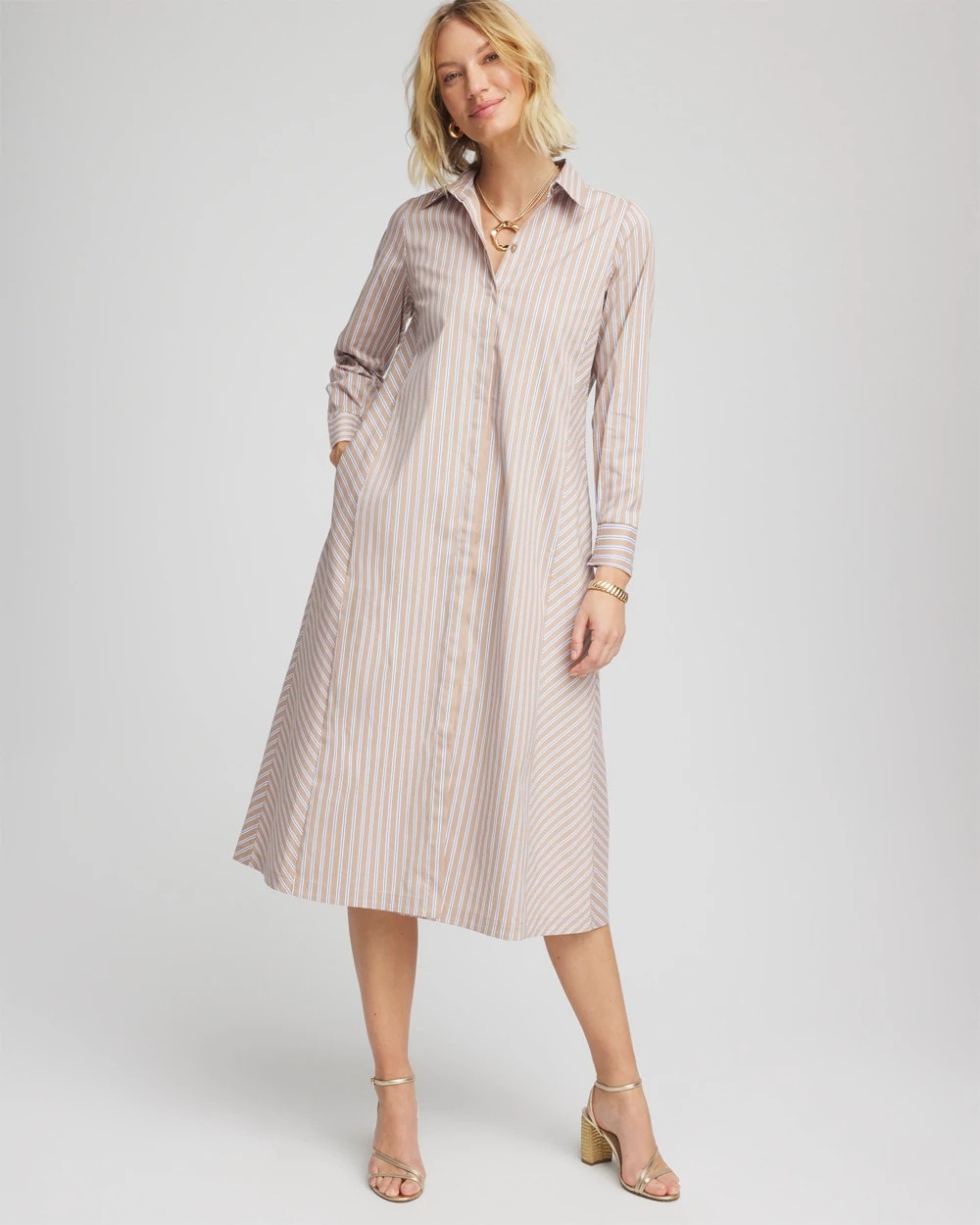 Chico's - Petite Vanilla Chai Striped Shirtdress