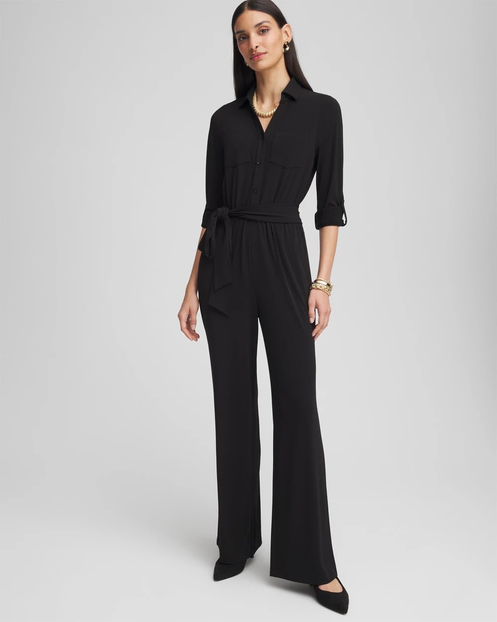 Chico's - Petite Belted Jersey Maxi Jumpsuit